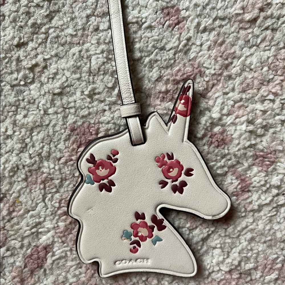 Coach floral unicorn bag charm/ keychain genuine leather